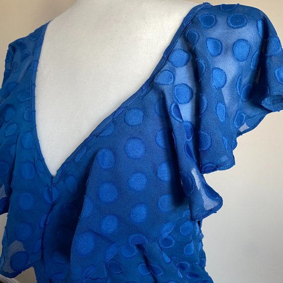 Cooper Street Blue Liberty Manhattan Frill Wide Leg Polka Dot Jumpsuit - Picture 4 of 9